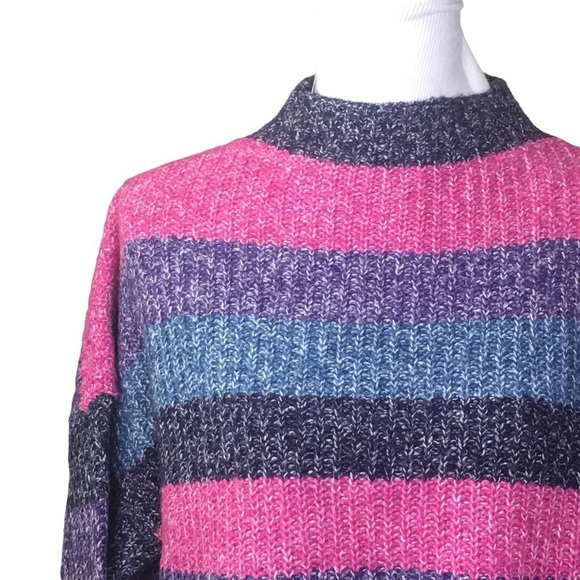 NEW Gap Sweater Marled Stripe Mock Neck Women's XXL Pink Blue Purple Wool Blend - Picture 3 of 4